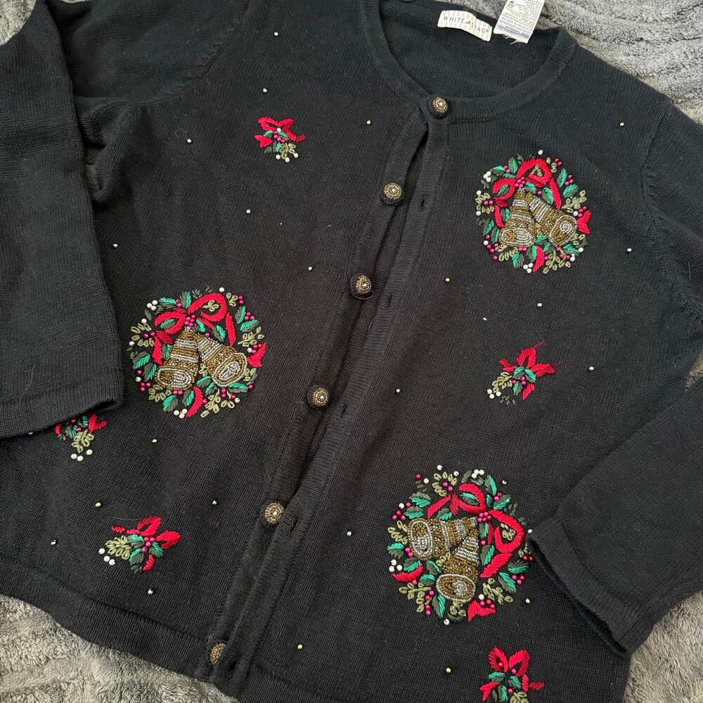 Vintage Grandmacore Novelty Christmas 80’s/90’s Holiday Bohemian Beaded Cardigan